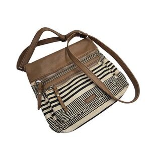 Vtg 90s Y2K Relic By Fossil Striped Canvas Womens Crossbody Bag Messenger Purse